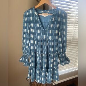 Pomander Place Tuckernuck blue ikat Kenzo ruffle swing Dress Size S *flaw*